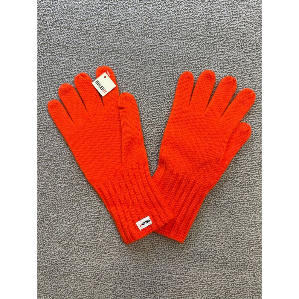 Carolina Amato One Size Orange Cashmere‎ Ribbed Gloves NWT